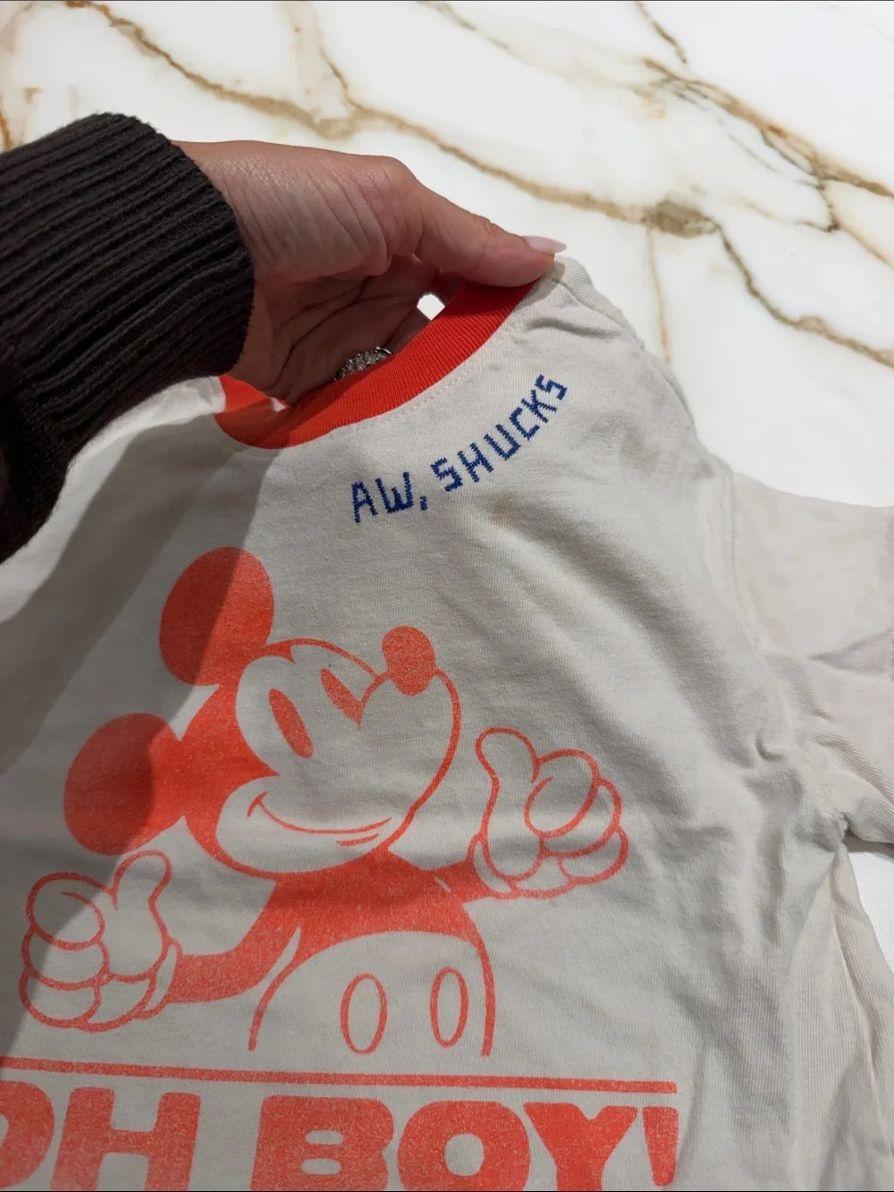 GAP Cream Ringer Tee with Red Mickey Graphic